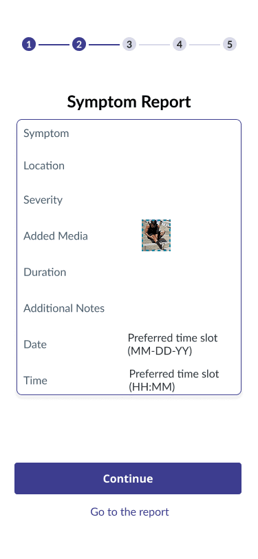 Wireframe 11: full symptom report summary before submitting