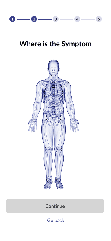 Wireframe 2: locating the symptom on a body map