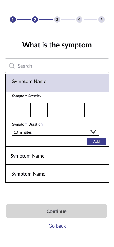 Wireframe 6: severity and duration selection