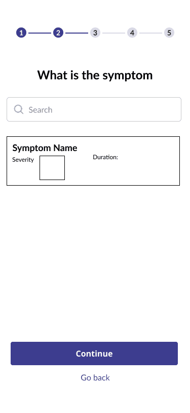 Wireframe 7: confirmed symptom, severity, and duration